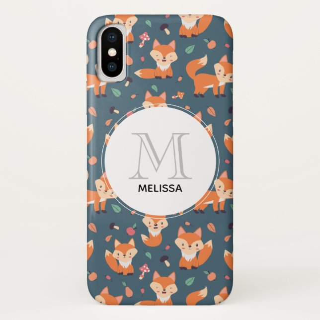 Cute Orange Fox Animal Pattern Monogram Case-Mate iPhone Case (Back)