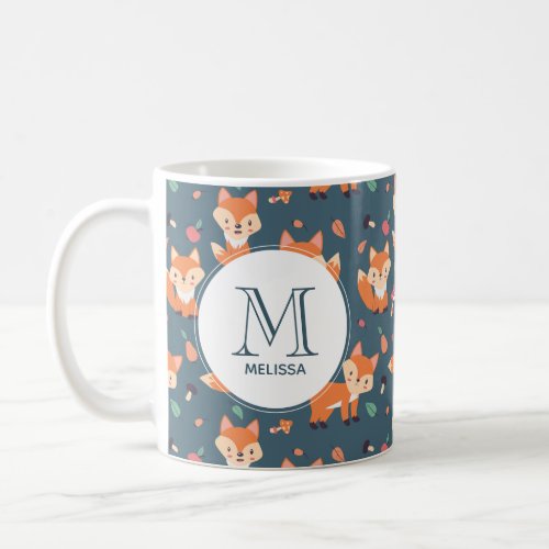 Cute Orange Fox Animal Pattern Monogram Coffee Mug