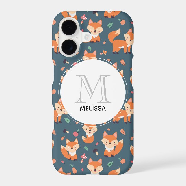 Cute Orange Fox Animal Pattern Monogram Iphone Case (Back)