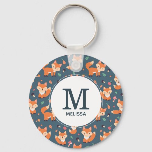 Cute Orange Fox Animal Pattern Monogram Keychain