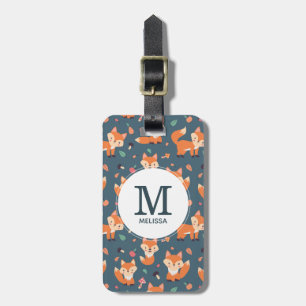 Cute Orange Fox Animal Pattern Monogram Luggage Tag