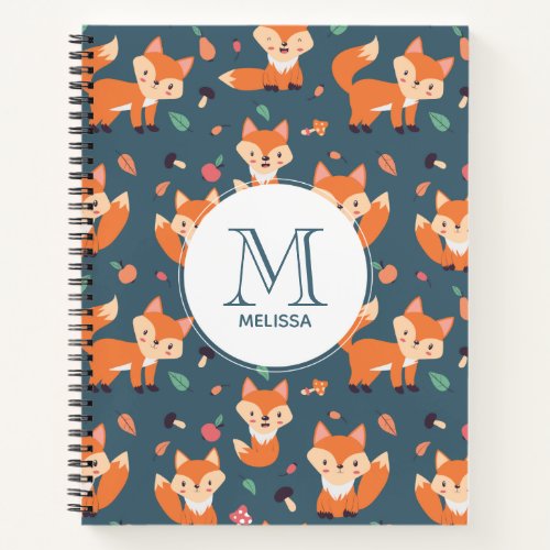 Cute Orange Fox Animal Pattern Monogram Notebook