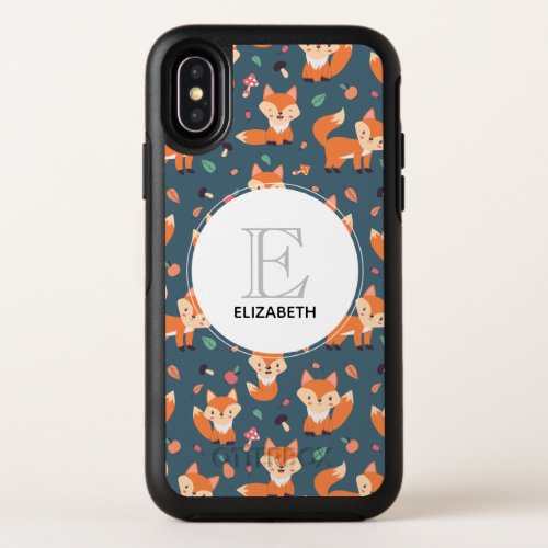 Cute Orange Fox Animal Pattern Monogram OtterBox Symmetry iPhone X Case