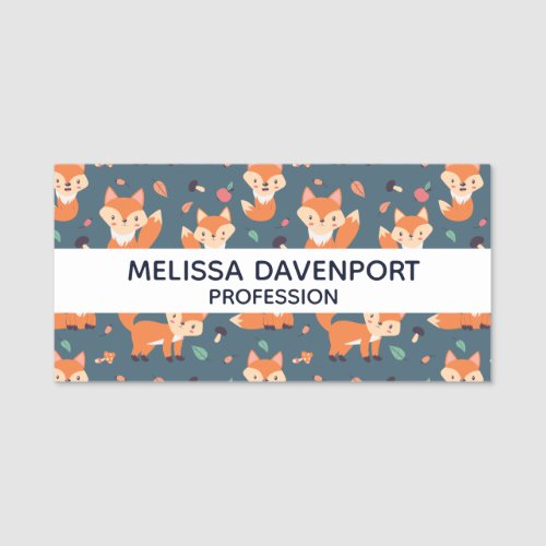 Cute Orange Fox Animal Pattern Name Tag
