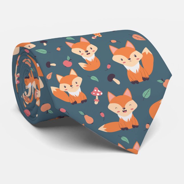Cute Orange Fox Animal Pattern Neck Tie (Rolled)