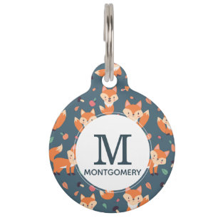 Cute Orange Fox Animal Pattern Pet ID Tag