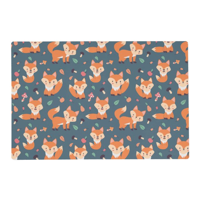 Cute Orange Fox Animal Pattern Placemat (Front)