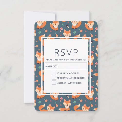 Cute Orange Fox Animal Pattern RSVP Card