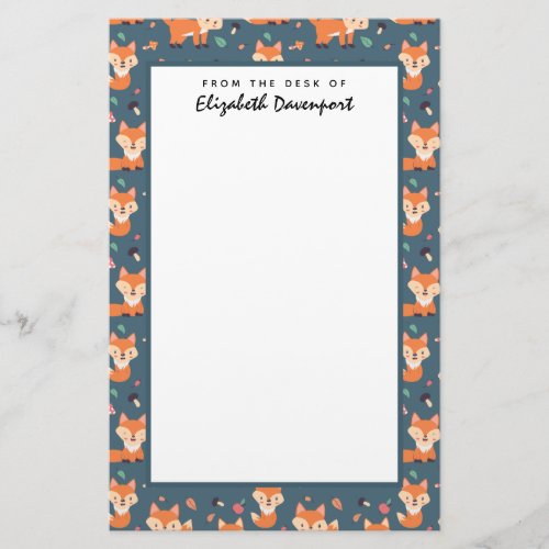 Cute Orange Fox Animal Pattern Stationery