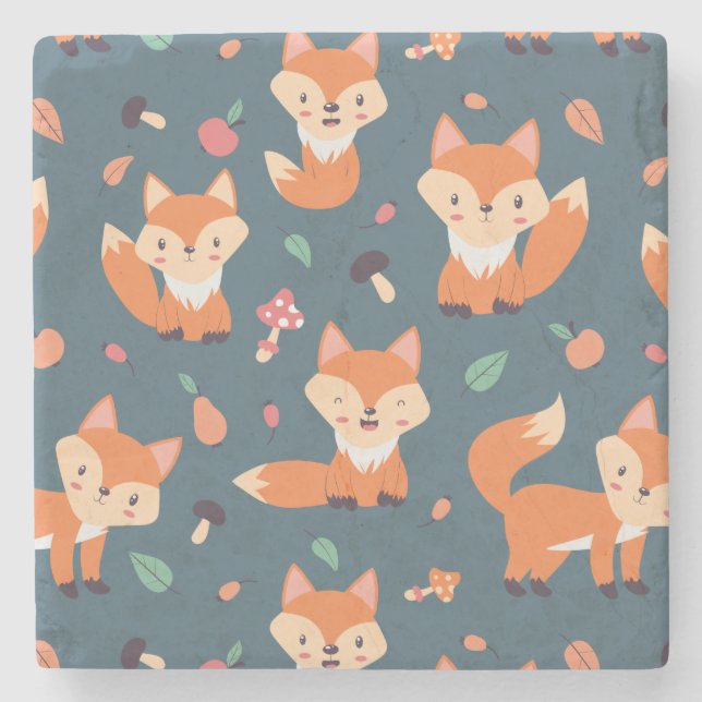 Cute Orange Fox Animal Pattern Stone Coaster (Front)