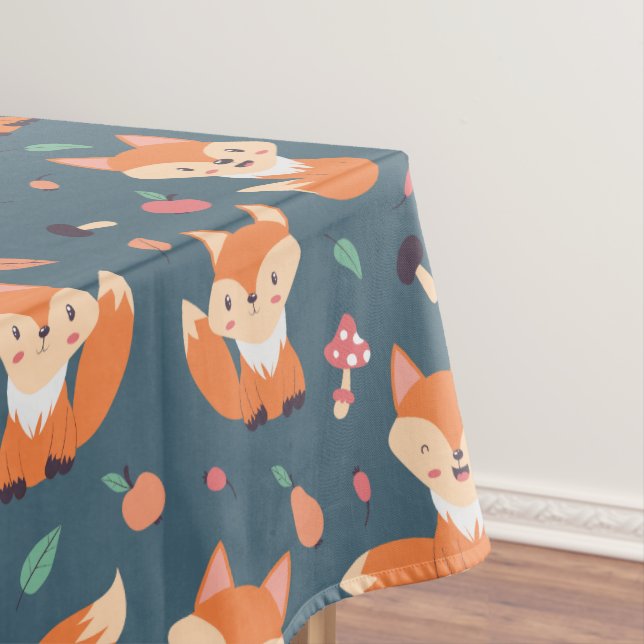 Cute Orange Fox Animal Pattern Tablecloth (In Situ)