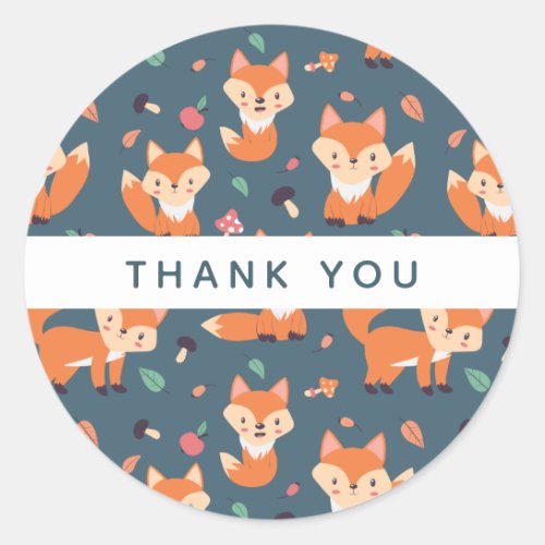 Cute Orange Fox Animal Pattern Thank You Classic Round Sticker