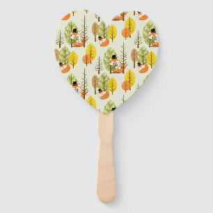 Cute Orange Fox Autumn Trees Forest Hipster Hand Fan