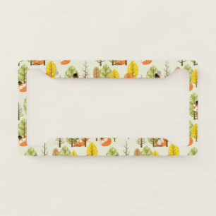 Cute Orange Fox Autumn Trees Forest Hipster License Plate Frame