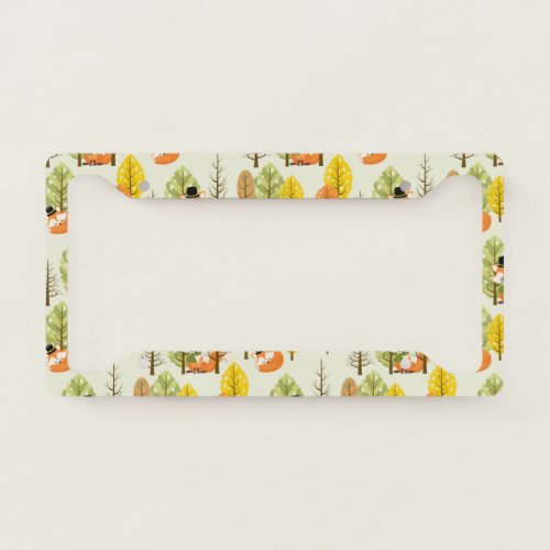 Cute Orange Fox Autumn Trees Forest Hipster License Plate Frame