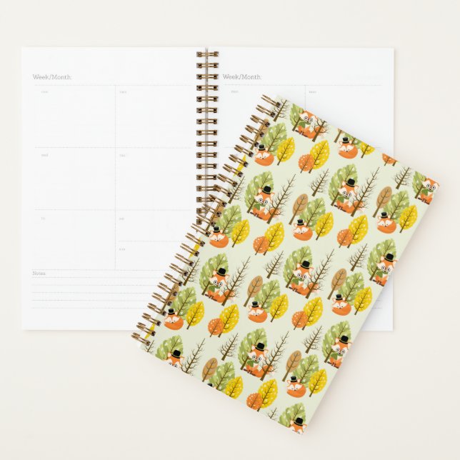 Cute Orange Fox Autumn Trees Forest Hipster Planner (Display)