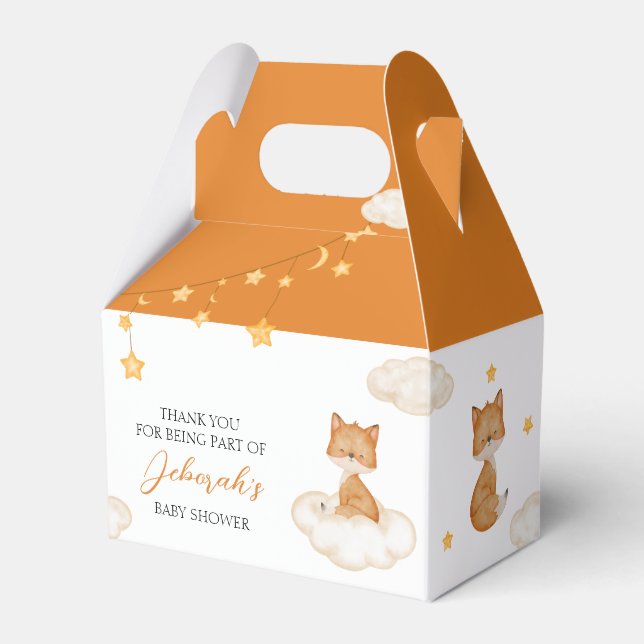 Cute Orange Fox Baby Shower Favor Box (Front Side)