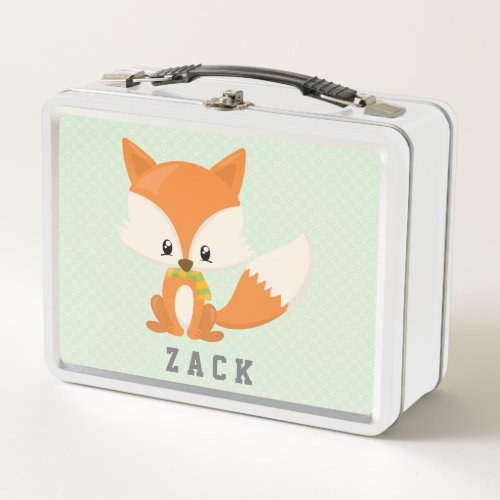 Cute Orange Fox Cartoon Woodland Forest Animal Metal Lunch Box