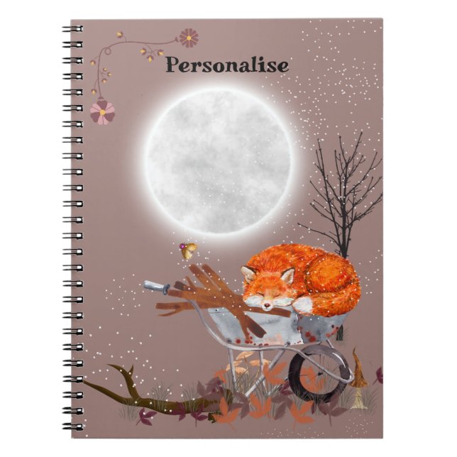 Cute Orange Fox Full Moon Journal Notebook (Front)