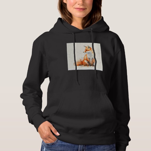 Cute Orange Fox Illustration Watercolor Women Men  Hoodie (Front)