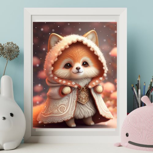 Cute Orange Fox in a robe Art Nursery Poster