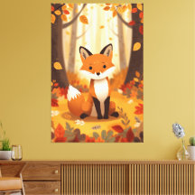 Cute orange fox in autumn forest nursery forest ar