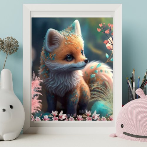 Cute Orange Fox in Enchanted Forest Art Poster