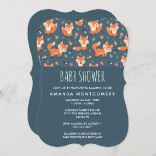 Cute Orange Fox Pattern Baby Shower Invitation