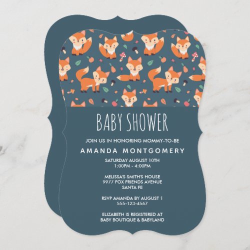 Cute Orange Fox Pattern Baby Shower Invitation