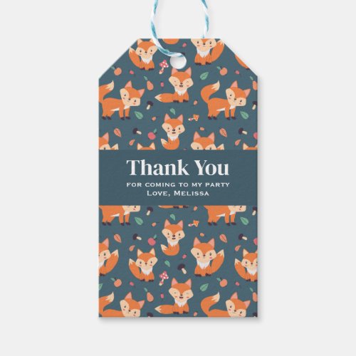 Cute Orange Fox Pattern Birthday Gift Tags