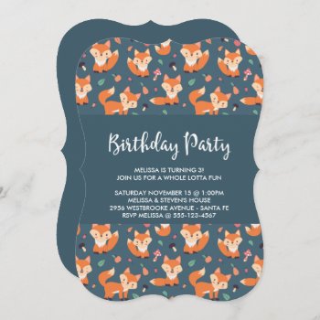 Cute Orange Fox Pattern Birthday Invitation by Mirribug at Zazzle