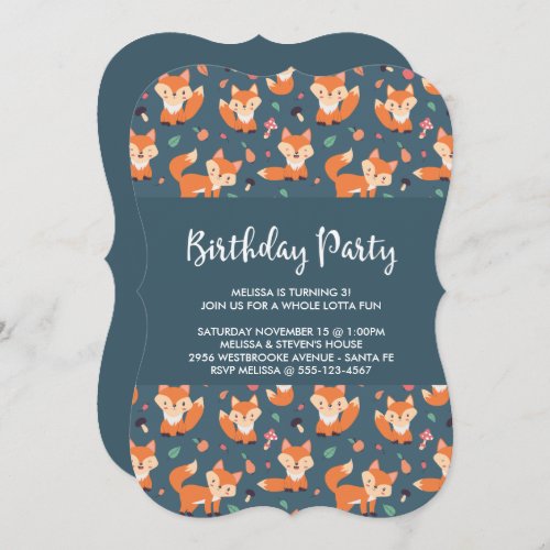 Cute Orange Fox Pattern Birthday Invitation