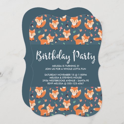 Cute Orange Fox Pattern Birthday Invitation