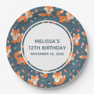 Cute Orange Fox Pattern Birthday Paper Plates
