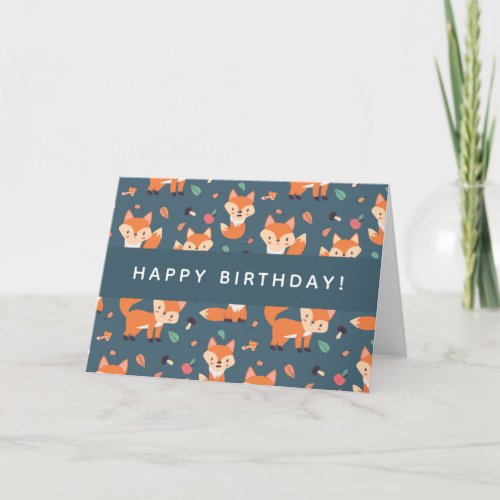 Cute Orange Fox Pattern Happy Birthday Card