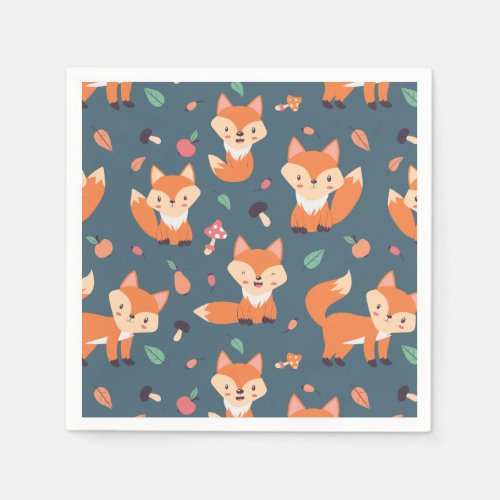 Cute Orange Fox Pattern Napkins