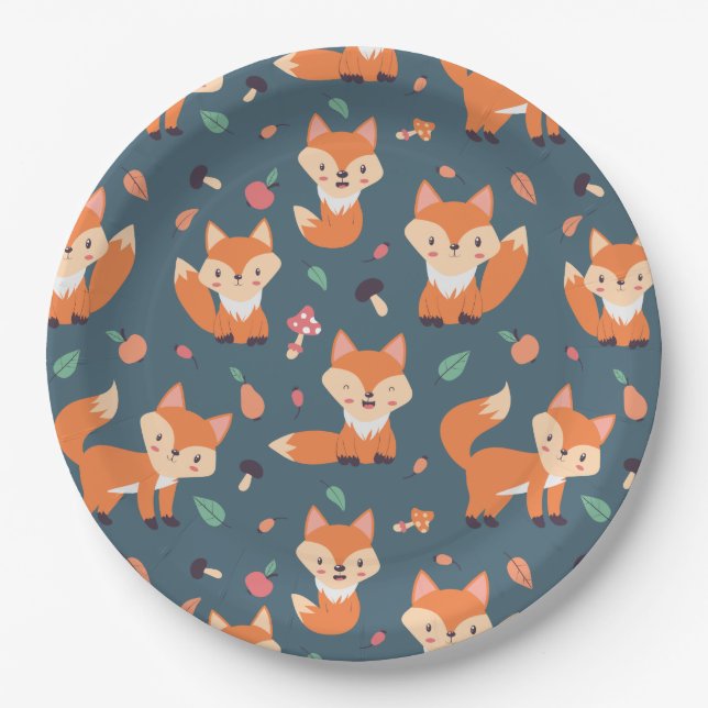 Cute Orange Fox Pattern Paper Plates (Front)