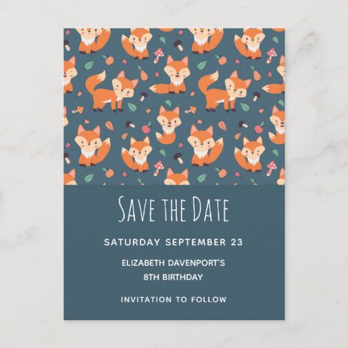 Cute Orange Fox Pattern Save the Date Invitation Postcard