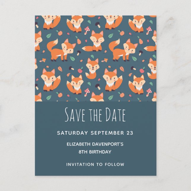 Cute Orange Fox Pattern Save the Date Invitation Postcard (Front)