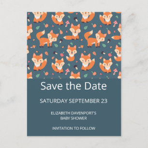 Cute Orange Fox Pattern Save the Date Invitation Postcard