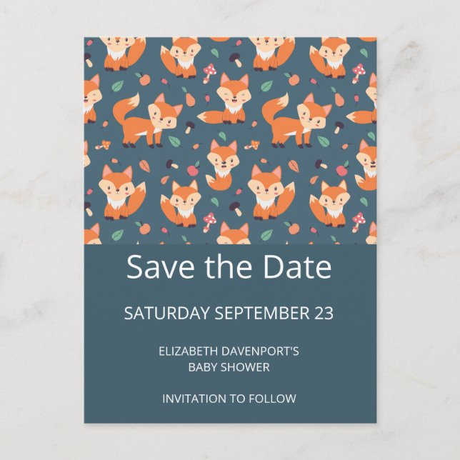 Cute Orange Fox Pattern Save the Date Invitation Postcard (Front)