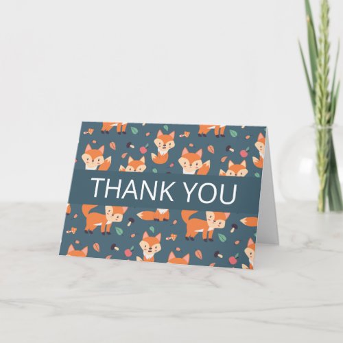 Cute Orange Fox Pattern Thank You Card