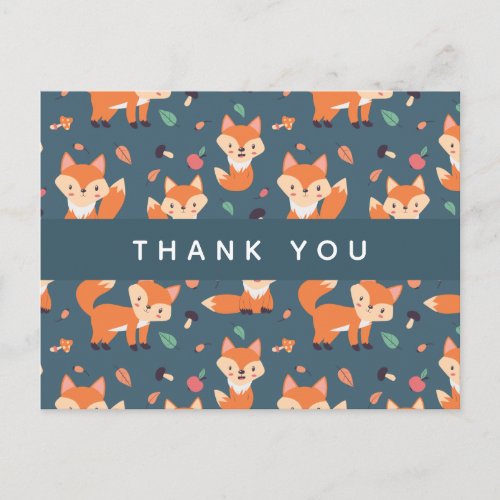 Cute Orange Fox Pattern Thank You Postcard