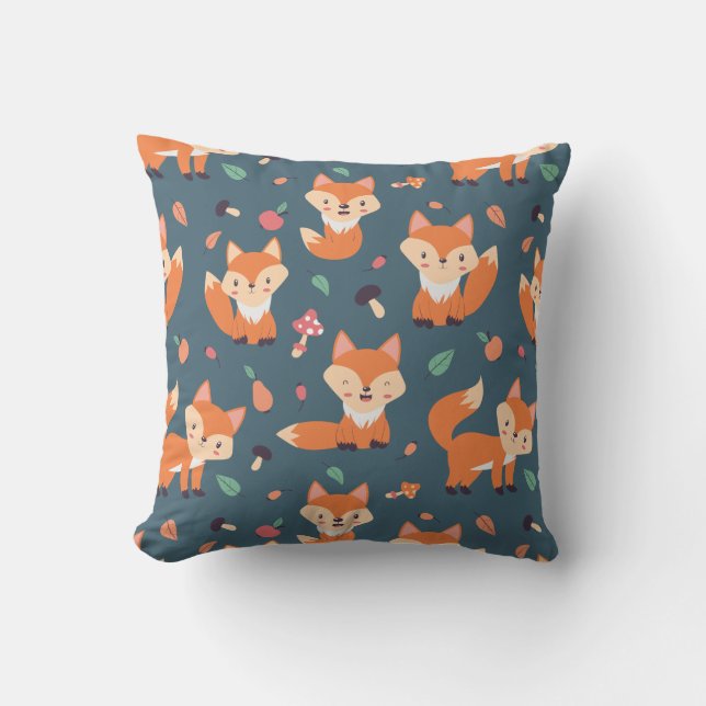 Cute Orange Fox Pattern Throw Pillow (Front)