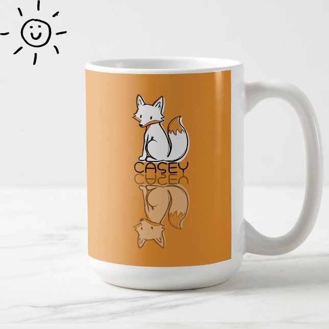 Cute Orange Fox Reflection Doodle Custom Name  Coffee Mug (Creator Uploaded)