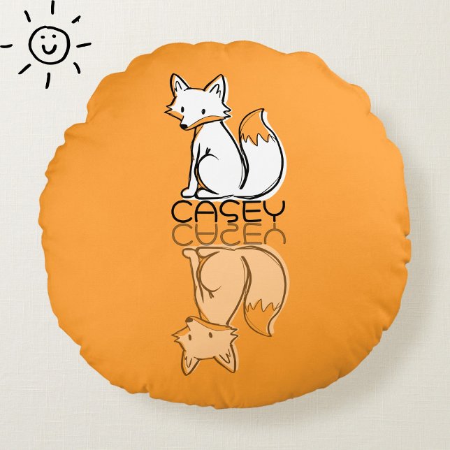 Cute Orange Fox Reflection Doodle Custom Name  Round Pillow (Creator Uploaded)