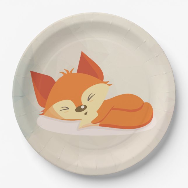 Cute Orange Fox Sleeping Paper Plates (Front)