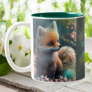 Cute Orange Fox Stay Clever & Sip On Personalized Two-Tone Coffee Mug
