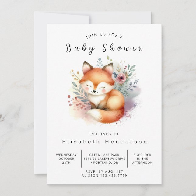  Cute Orange Fox Theme Fox Baby Shower  Invitation (Front)