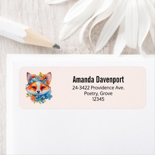 Cute Orange Fox with Floral Crown Address Label (Insitu)